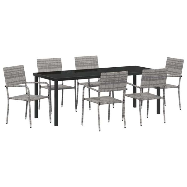Комплект за хранене в градината 7 pcs Сив полиратан