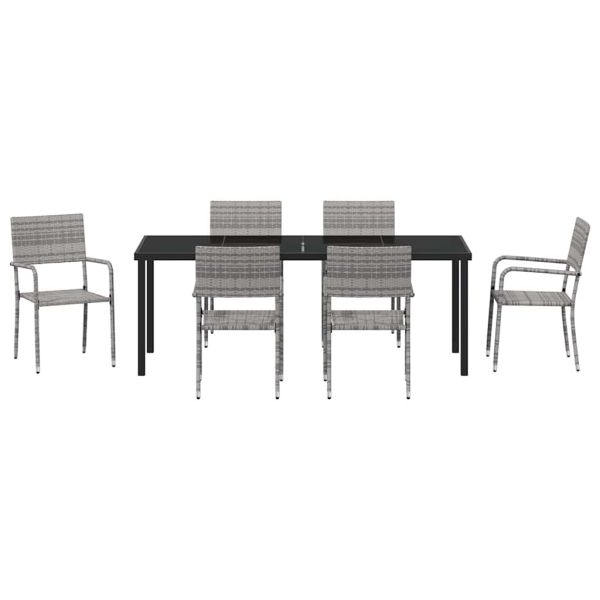 Комплект за хранене в градината 7 pcs Сив полиратан