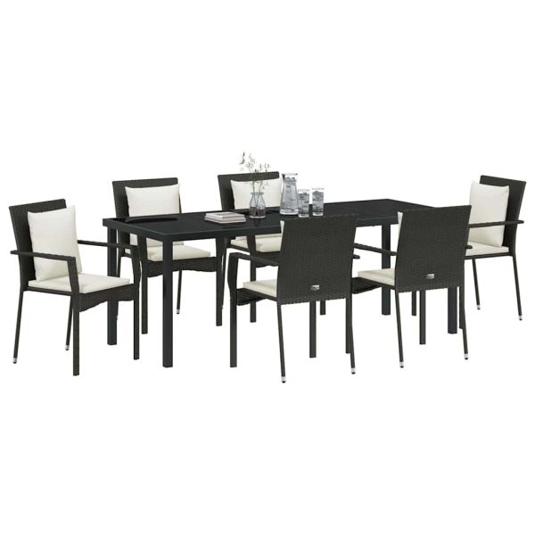Комплект за хранене в градината 7 pcs Черно полиратан