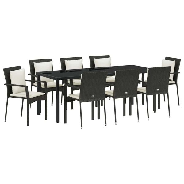 Комплект за хранене в градината 9 pcs Черно полиратан