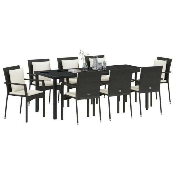 Комплект за хранене в градината 9 pcs Черно полиратан