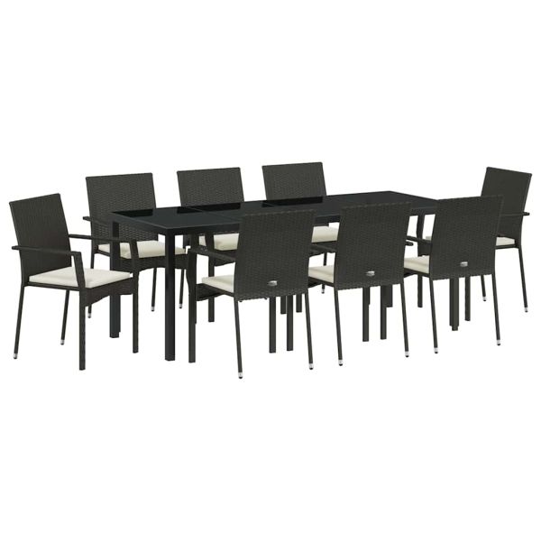 Комплект за хранене в градината 9 pcs Черно полиратан
