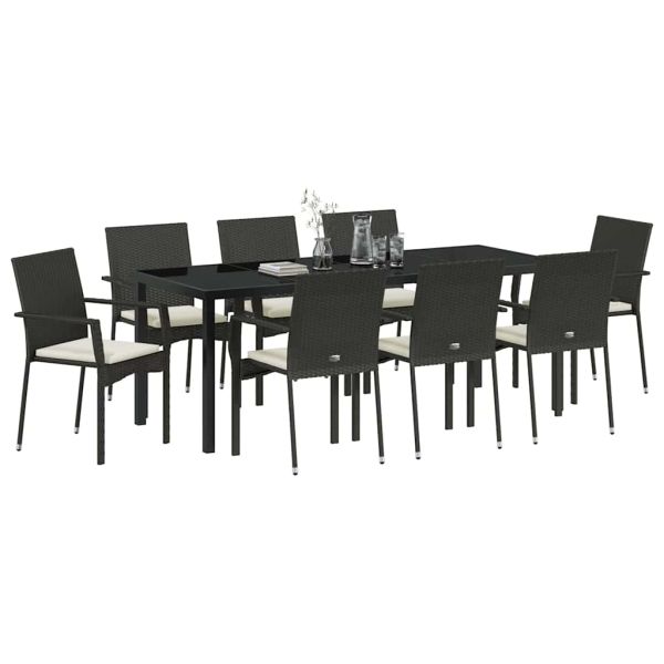 Комплект за хранене в градината 9 pcs Черно полиратан
