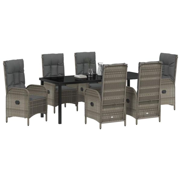 Комплект за хранене в градината 7 pcs Сив полиратан