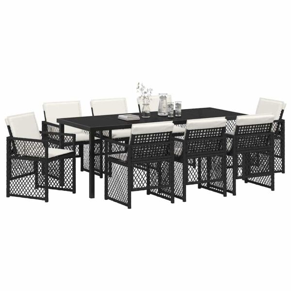 Комплект за хранене в градината 9 pcs Черно полиратан