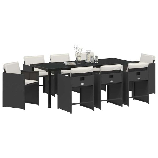 Комплект за хранене в градината 9 pcs Черно полиратан