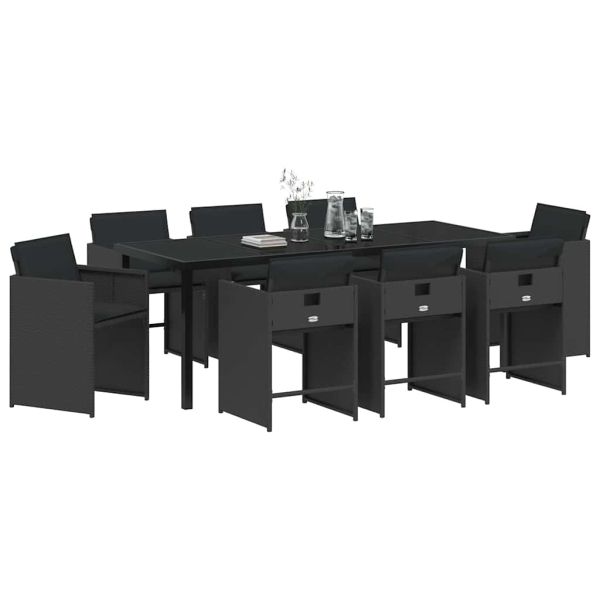 Комплект за хранене в градината 9 pcs Черно полиратан