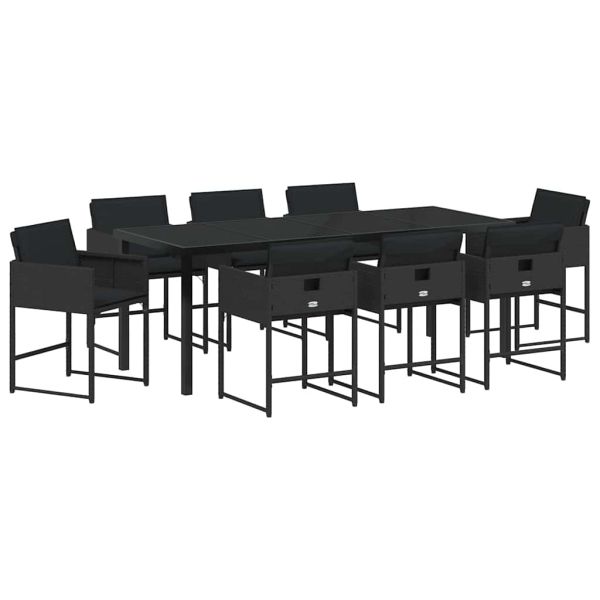 Комплект за хранене в градината 9 pcs Черно полиратан