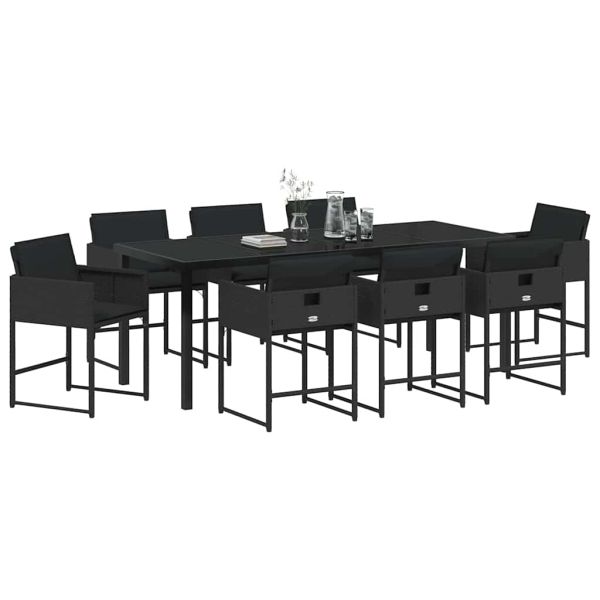 Комплект за хранене в градината 9 pcs Черно полиратан