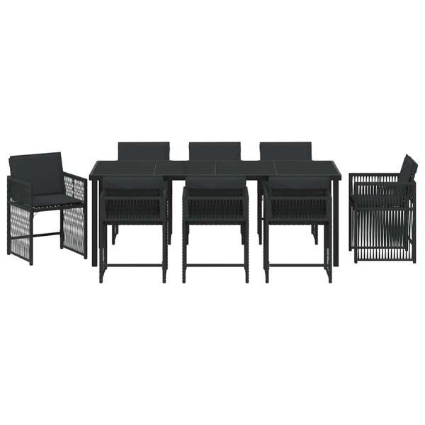 Комплект за хранене в градината 9 pcs Черно полиратан