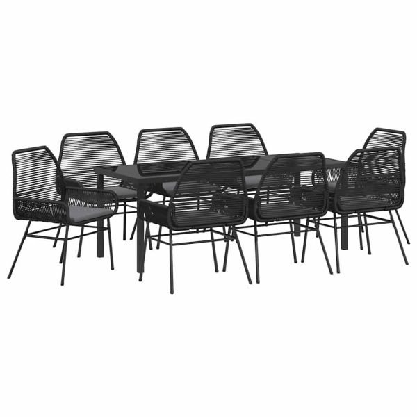 Комплект за хранене в градината 9 pcs Черно полиратан