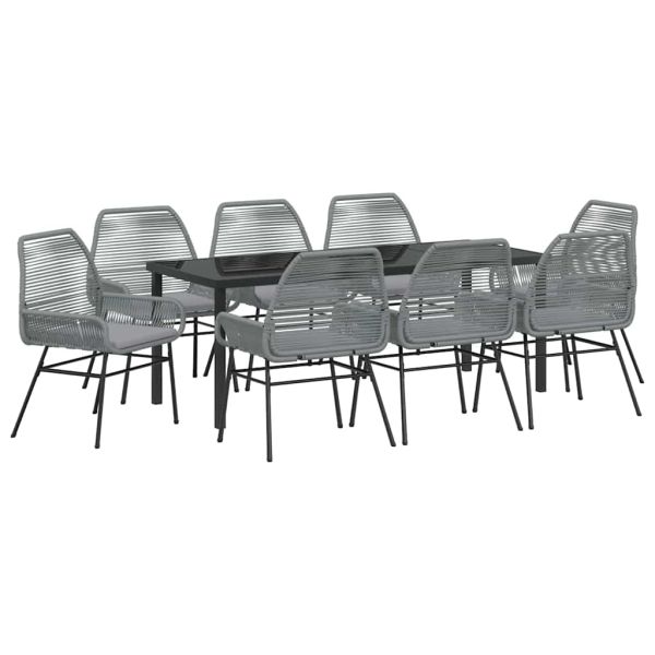 Комплект за хранене в градината 9 pcs Сив полиратан