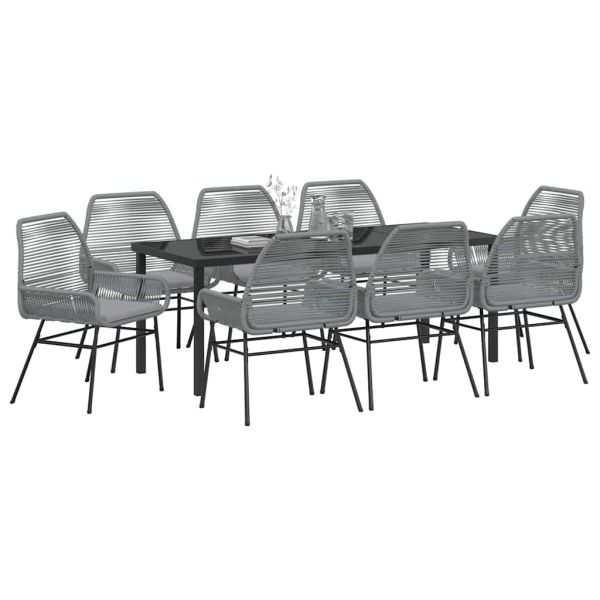 Комплект за хранене в градината 9 pcs Сив полиратан