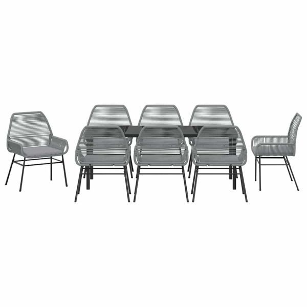 Комплект за хранене в градината 9 pcs Сив полиратан