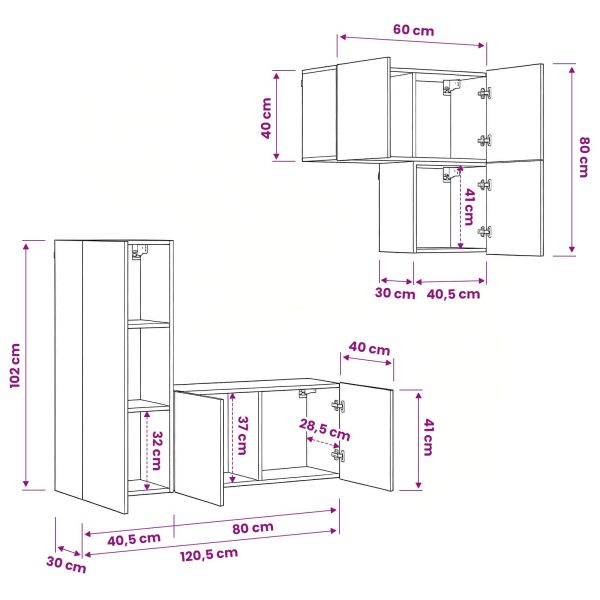 ТВ шкаф Монтиране на стена 4 pcs Черния дъб Инженерно дърво