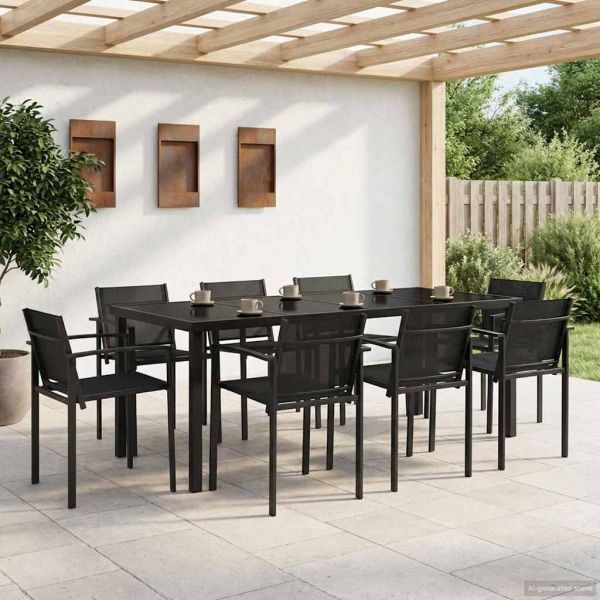 Комплект за външни мебели 7 pcs Черно и антрацит Textilene
