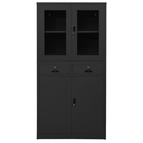 Офис шкаф, антрацит, 90x40x180 см, стомана и закалено стъкло
