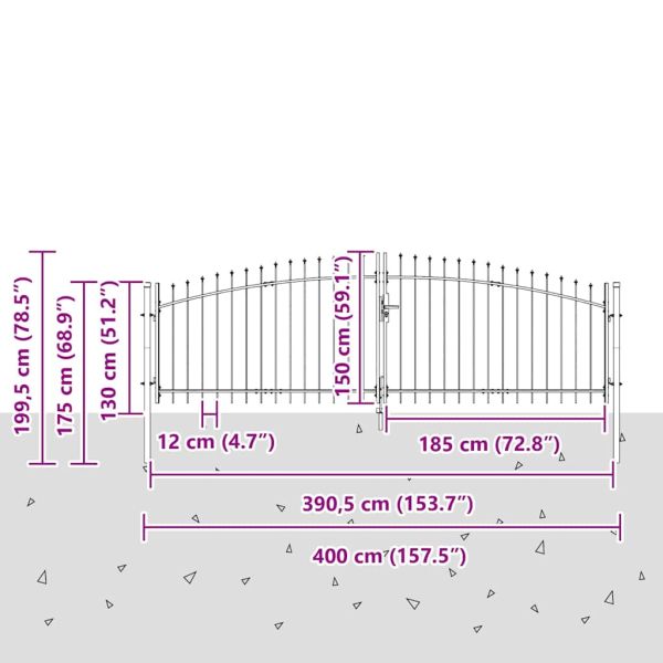 Двойна порта с заключване Woerden Сив 400 x 199.5 см Стомана
