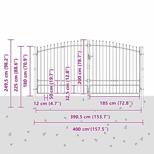 Двойна порта с заключване Woerden Сив 400 x 249,5 см Стомана