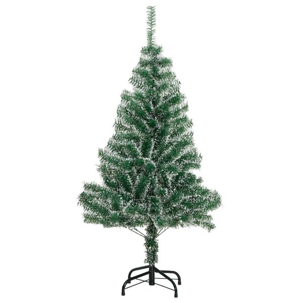 Изкуствена коледна елха, 150 LED, топки и флокиран сняг, 120 см