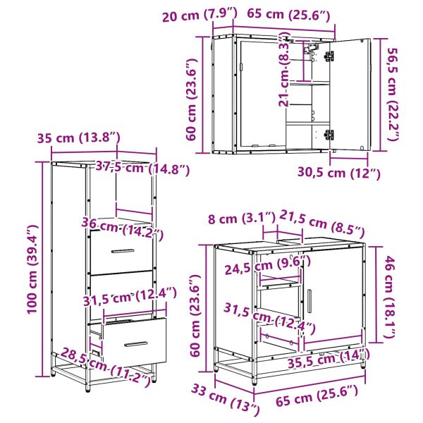 Комплект мебели за баня 3 pcs Старо дърво Инженерно дърво
