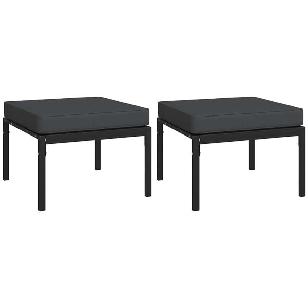 Градински табуретки сиви възглавници 2 бр 60x60x35 см стомана