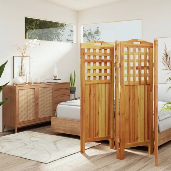 Параван за стая, 4 панела, 162x2x115 cм, акациево дърво масив