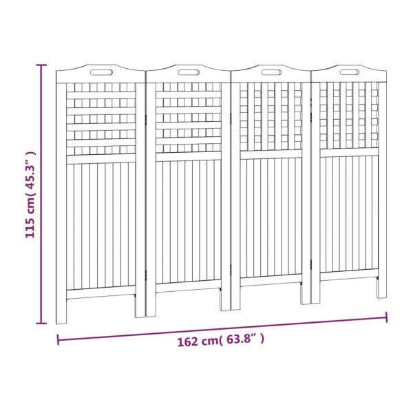 Параван за стая, 4 панела, 162x2x115 cм, акациево дърво масив