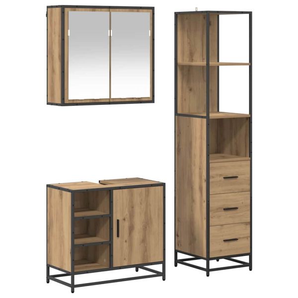 Комплект мебели за баня 3 бр. Дъб 65 x 33 x 60 см