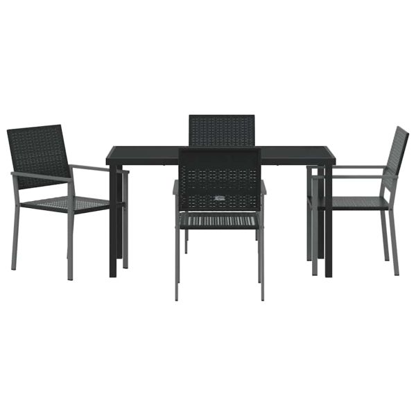 Комплект за хранене в градината 5 pcs Черно ПЕ ратан