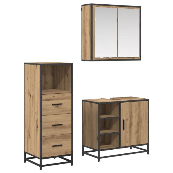 Комплект мебели за баня 3 бр. Дъб 65 x 33 x 60 см