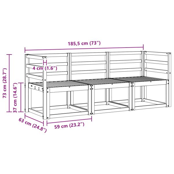 Комплект дивани за открито 3 pcs Бяло 185,5 x 63 x 73 см