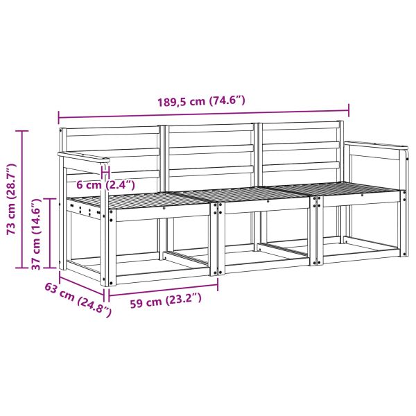 Комплект дивани за открито 3 pcs Бяло 189,5 х 63 х 73 см