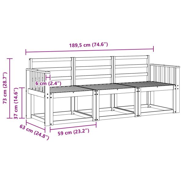 Комплект дивани за открито 3 pcs Бяло 189,5 х 63 х 73 см