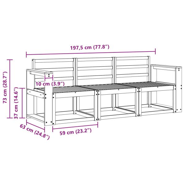 Комплект дивани за открито 3 pcs Бяло 197,5 x 63 x 73 см