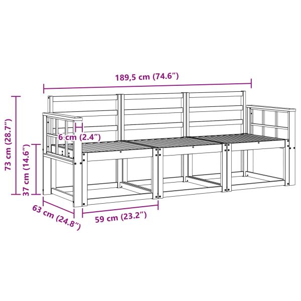 Комплект дивани за открито 3 pcs Бяло 189,5 х 63 х 73 см