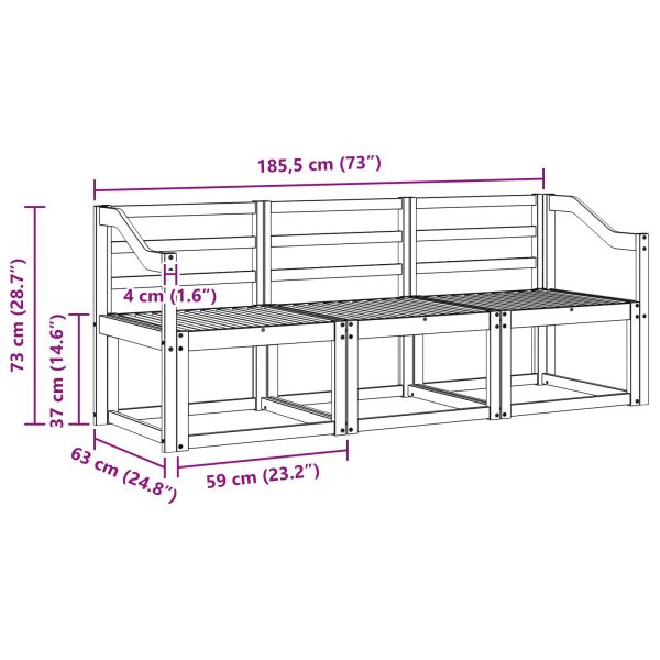 Комплект дивани за открито 3 pcs Бяло 185,5 x 63 x 73 см