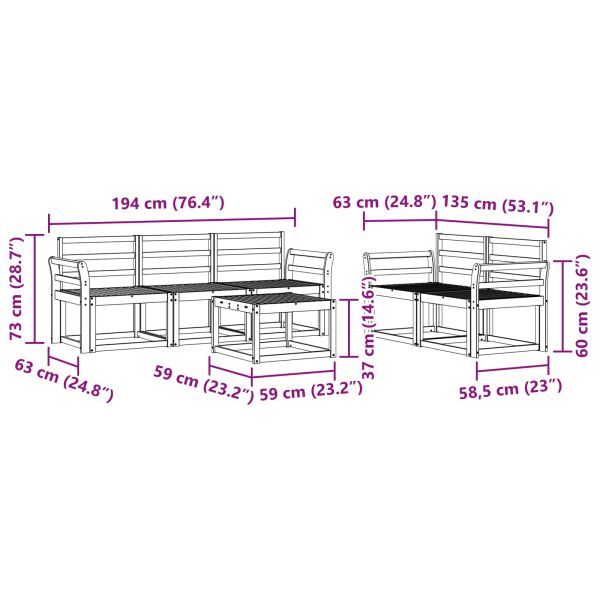 Комплект дивани за открито 6 pcs Бяло 59 x 59 x 37 см