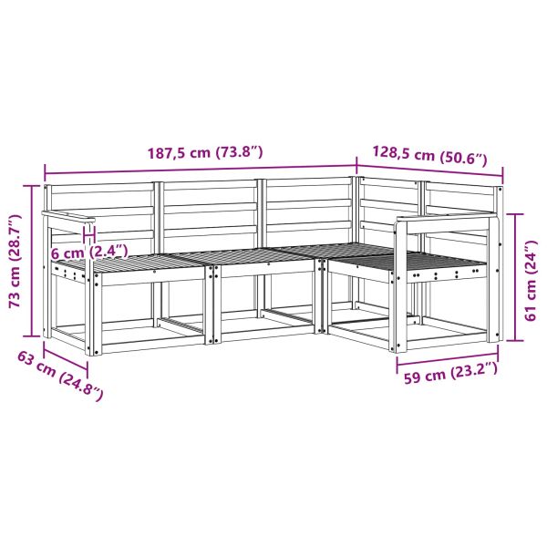 Комплект дивани за открито 4 pcs Бяло 187,5 x 128,5 x 73 см