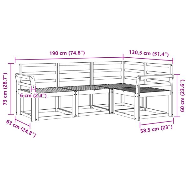 Комплект дивани за открито 4 pcs Бяло 190 x 130,5 x 73 см