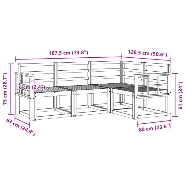 Комплект дивани за открито 4 pcs Бяло 187,5 x 128,5 x 73 см