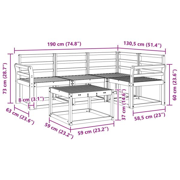 Комплект дивани за открито 5 pcs Бяло 59 x 59 x 37 см