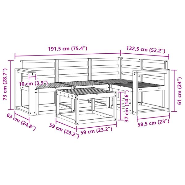 Комплект дивани за открито 5 pcs Бяло 59 x 59 x 37 см