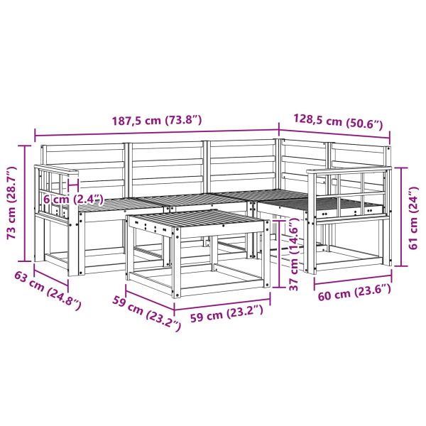 Комплект дивани за открито 5 pcs Бяло 59 x 59 x 37 см