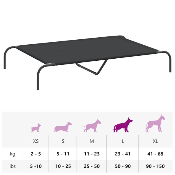Повдигнато легло за кучета черно 130x80x20 cm Оксфорд плат