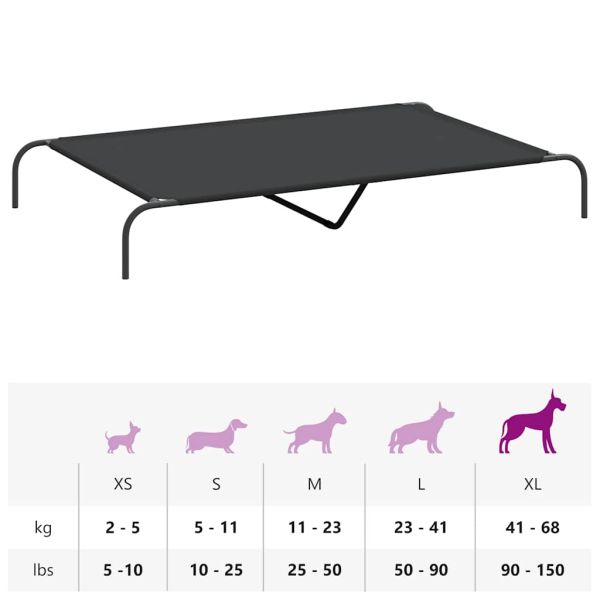 Повдигнато легло за кучета черно 150x90x20 cm Оксфорд плат