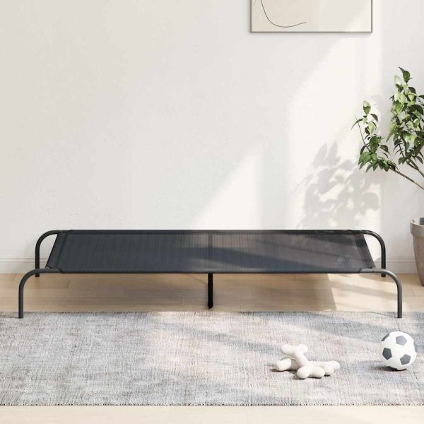 Повдигнато легло кучета черно 150x90x20 cm Текстилен и стомана