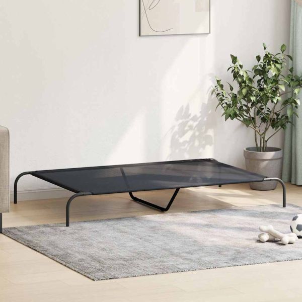 Повдигнато легло кучета черно 150x90x20 cm Текстилен и стомана