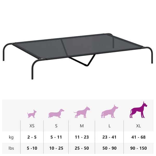 Повдигнато легло кучета черно 150x90x20 cm Текстилен и стомана