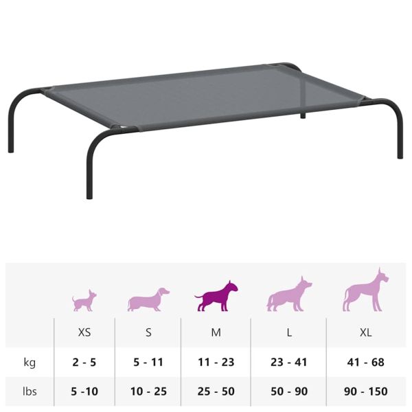 Повдигнато легло за кучета сиво 110x65x20 cm Текстилен стомана